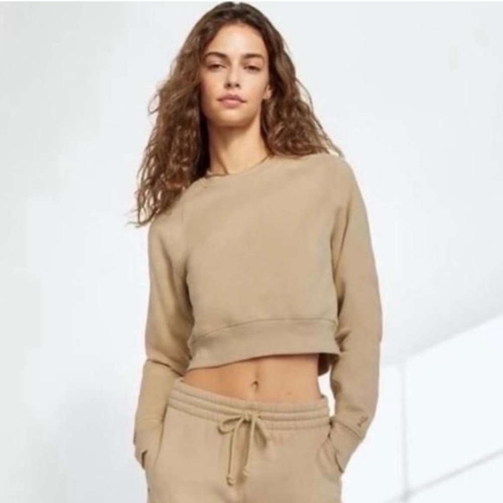 Aritzia TNA Sweatfleece Cozy Fleece Crop Sweatshirt